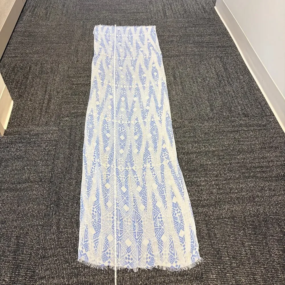 Chico's Blue & White Geometric Ikat Oblong Lightweight Scarf Wrap Boho Chic